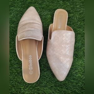 Tan slide in flat mule